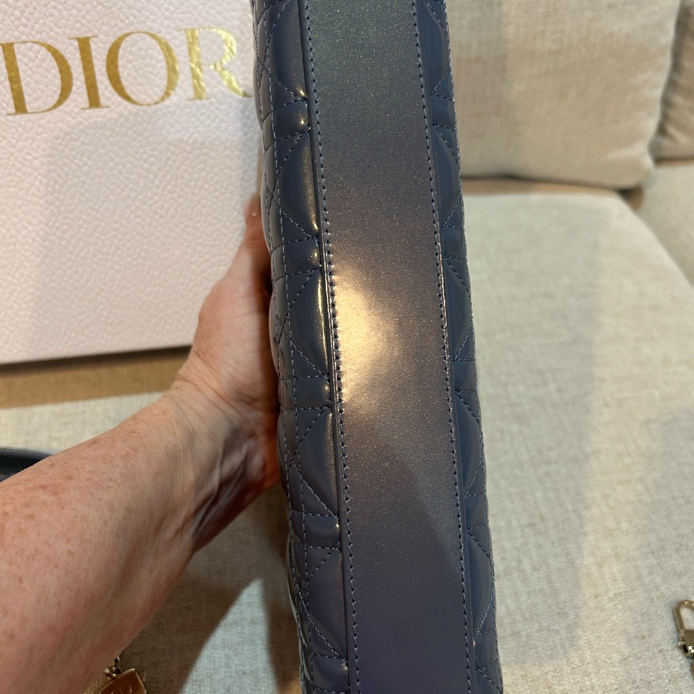 Dior Patent Quilted Crossbody Bag in iridescent blue with Gold Hardware - Picture 6 of 12